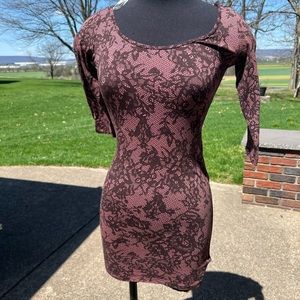Dusty Pink Lace Print Bodycon Dress